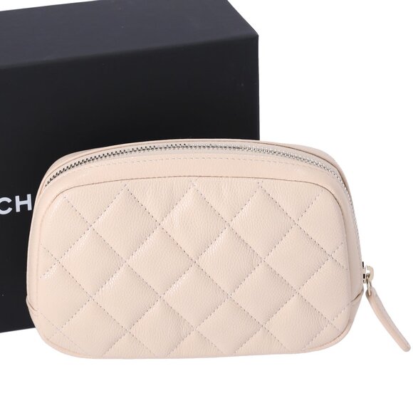 CHANEL Matelasse Pouch A80909 Beige Caviar Leather - Picture 2 of 6